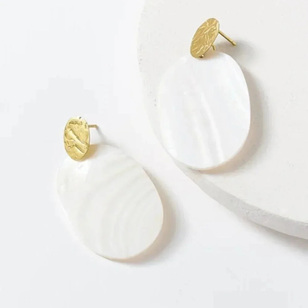 MATRE BOOMIE Women's Dhavala Drop Earrings White with Gold-Tone finish settings.